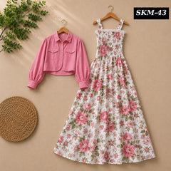 Short Koti & Printed Smoky Maxi Style Western 2-Pcs Stiched Suit. SKM-43