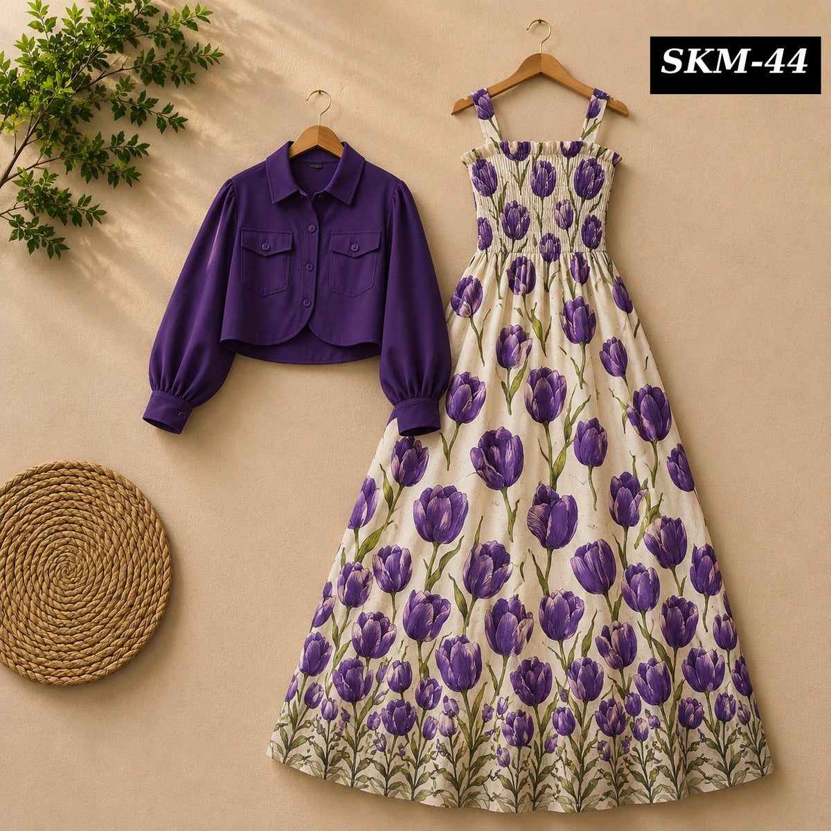 Short Koti & Printed Smoky Maxi Style Western 2-Pcs Stiched Suit. SKM-44