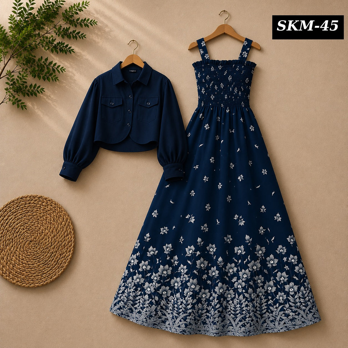 Short Koti & Printed Smoky Maxi Style Western 2-Pcs Stiched Suit. SKM-45