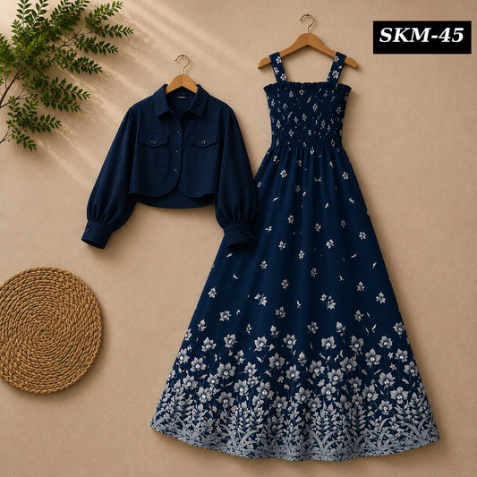 Short Koti & Printed Smoky Maxi Style Western 2-Pcs Stiched Suit. SKM-45