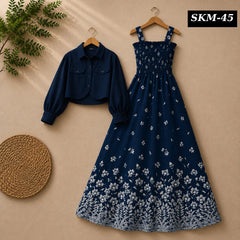 Short Koti & Printed Smoky Maxi Style Western 2-Pcs Stiched Suit. SKM-45