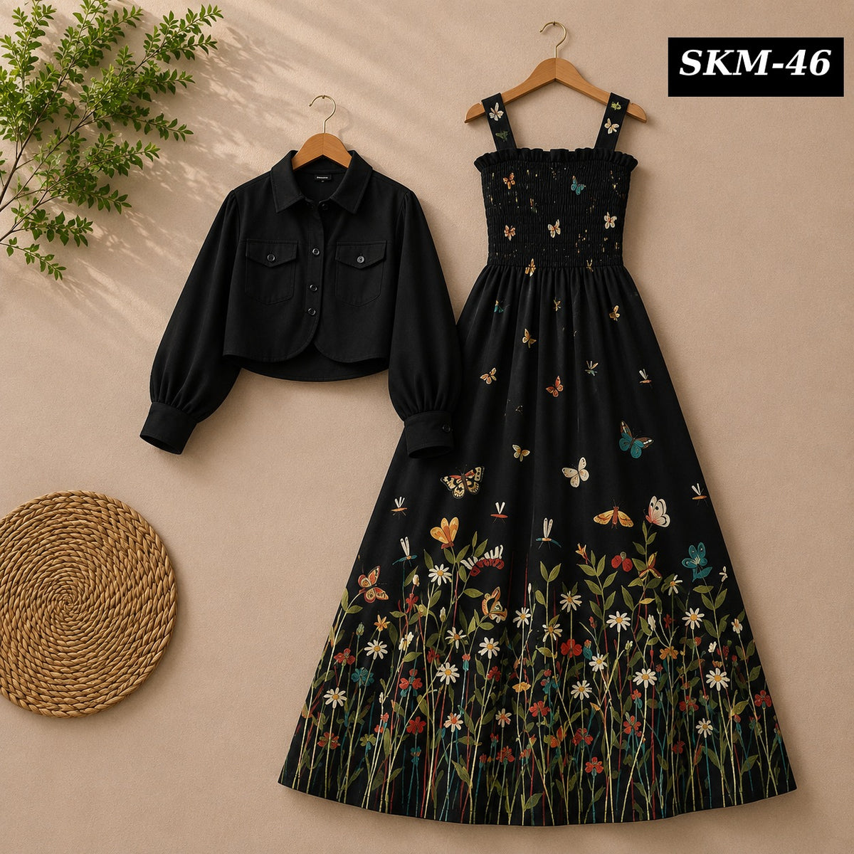 Short Koti & Printed Smoky Maxi Style Western 2-Pcs Stiched Suit. SKM-46