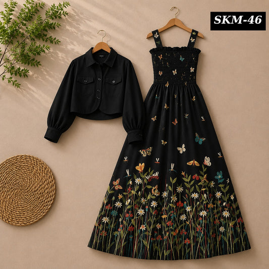 Short Koti & Printed Smoky Maxi Style Western 2-Pcs Stiched Suit. SKM-46