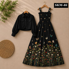Short Koti & Printed Smoky Maxi Style Western 2-Pcs Stiched Suit. SKM-46