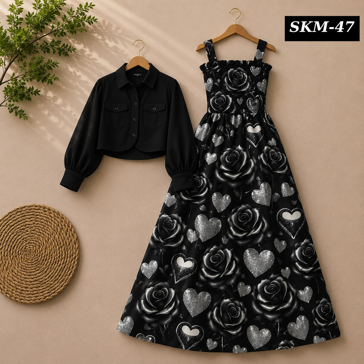 Short Koti & Printed Smoky Maxi Style Western 2-Pcs Stiched Suit. SKM-47