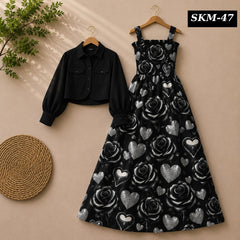 Short Koti & Printed Smoky Maxi Style Western 2-Pcs Stiched Suit. SKM-47