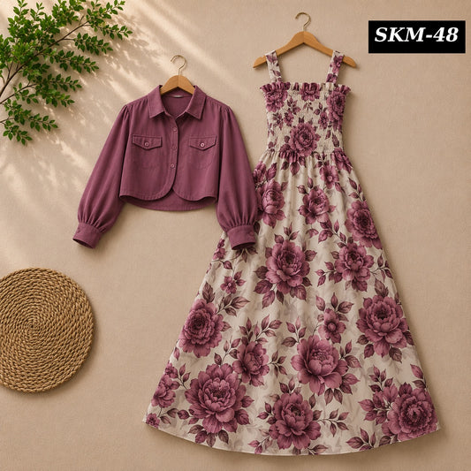 Short Koti & Printed Smoky Maxi Style Western 2-Pcs Stiched Suit. SKM-48