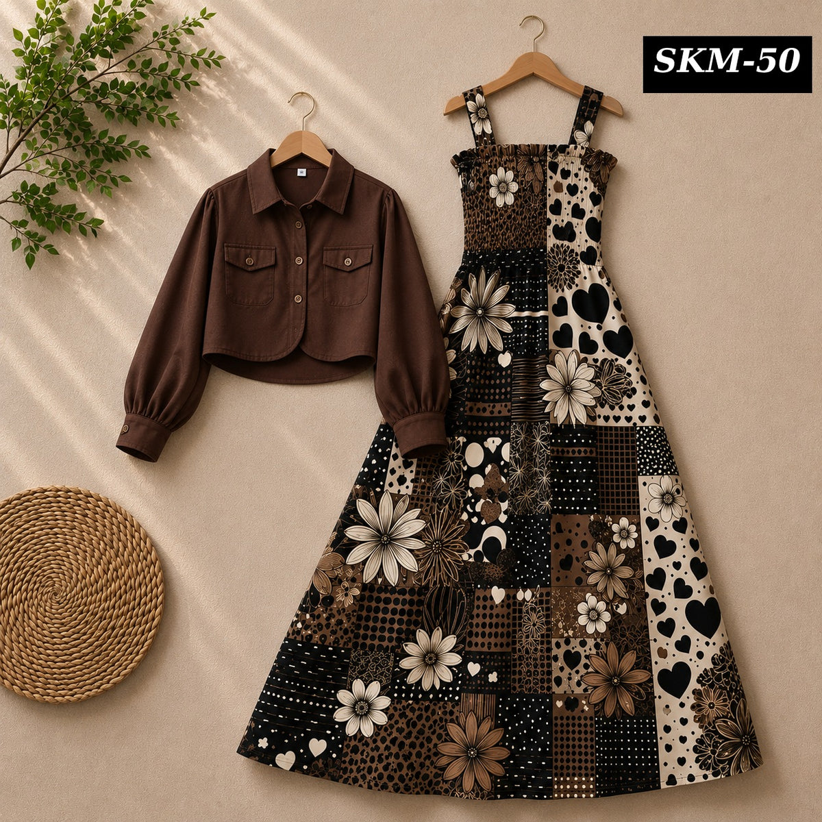 Short Koti & Printed Smoky Maxi Style Western 2-Pcs Stiched Suit. SKM-50