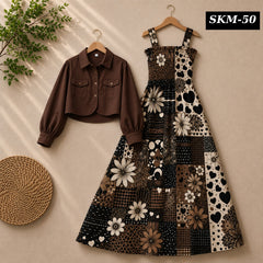 Short Koti & Printed Smoky Maxi Style Western 2-Pcs Stiched Suit. SKM-50