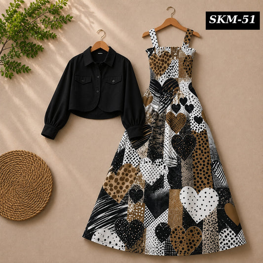 Short Koti & Printed Smoky Maxi Style Western 2-Pcs Stiched Suit. SKM-51