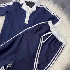 Blue Contrast Collar Style Western 2-Pcs Summer Dry-Fit Tracksuit For Her. WSTS-01
