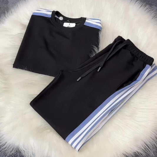 Drop-Shoulder Stripe Style 2-Pcs Summer Dry-Fit Tracksuit For Her. WSTS-04