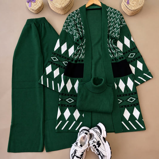 Long Printed Gown Style 3-Pcs Winter Co-Ord Suit. WWTS-27