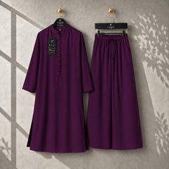 Karizma Solid Long Shirt & Plazo Style 2-Pcs Stiched Co-Ord Set.