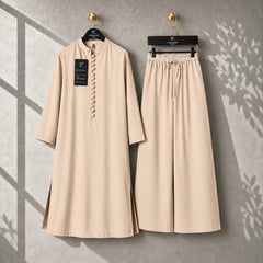 Karizma Solid Long Shirt & Plazo Style 2-Pcs Stiched Co-Ord Set.