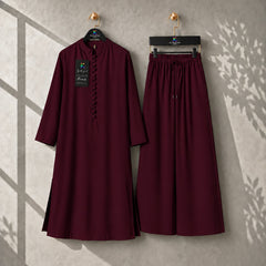 Karizma Solid Long Shirt & Plazo Style 2-Pcs Stiched Co-Ord Set.