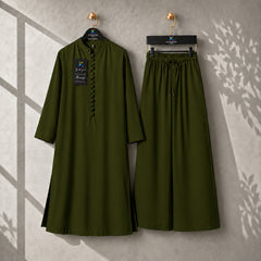 Karizma Solid Long Shirt & Plazo Style 2-Pcs Stiched Co-Ord Set.