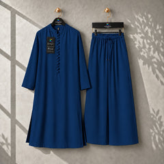 Karizma Solid Long Shirt & Plazo Style 2-Pcs Stiched Co-Ord Set.