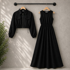 Drop Shoulder Short Jacket Maxi Style 2-Pcs Winter Co-Ord Set. WWTS-15 V5