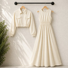 Drop Shoulder Short Jacket Maxi Style 2-Pcs Winter Co-Ord Set. WWTS-15 V5