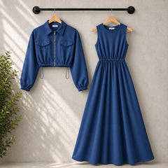 Drop Shoulder Short Jacket Maxi Style 2-Pcs Winter Co-Ord Set. WWTS-15 V5