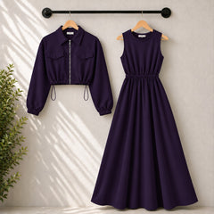 Drop Shoulder Short Jacket Maxi Style 2-Pcs Winter Co-Ord Set. WWTS-15 V5