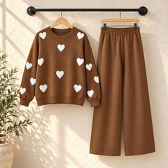 Heart Printed Sweat Style Premium Quality 2-Pcs Winter Tracksuit For Her. WWTS-20 V2