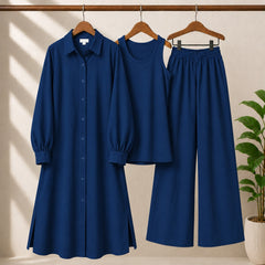 Safina Solid Western Long Shirt & Plazo Style 3-Pcs Stiched Co-Ord Set.