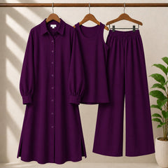Safina Solid Western Long Shirt & Plazo Style 3-Pcs Stiched Co-Ord Set.