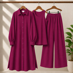 Safina Solid Western Long Shirt & Plazo Style 3-Pcs Stiched Co-Ord Set.
