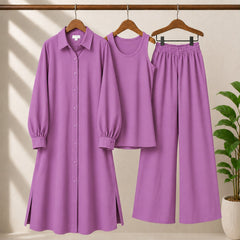 Safina Solid Western Long Shirt & Plazo Style 3-Pcs Stiched Co-Ord Set.