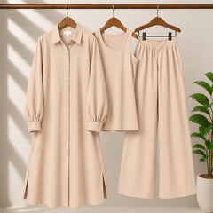 Safina Solid Western Long Shirt & Plazo Style 3-Pcs Stiched Co-Ord Set.