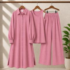 Safina Solid Western Long Shirt & Plazo Style 3-Pcs Stiched Co-Ord Set.
