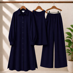 Safina Solid Western Long Shirt & Plazo Style 3-Pcs Stiched Co-Ord Set.