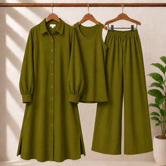 Safina Solid Western Long Shirt & Plazo Style 3-Pcs Stiched Co-Ord Set.