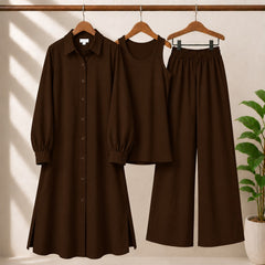 Safina Solid Western Long Shirt & Plazo Style 3-Pcs Stiched Co-Ord Set.