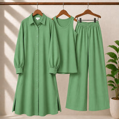 Safina Solid Western Long Shirt & Plazo Style 3-Pcs Stiched Co-Ord Set.