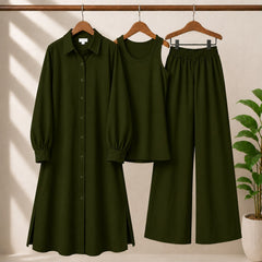 Safina Solid Western Long Shirt & Plazo Style 3-Pcs Stiched Co-Ord Set.