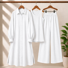 Safina Solid Western Long Shirt & Plazo Style 3-Pcs Stiched Co-Ord Set.