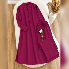 Karizma Solid Long Shirt & Plazo Style 2-Pcs Stiched Co-Ord Set. V2