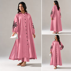 Sofitel Embroidered Crosshatch Long Shirt & Plazo Style 2-Pcs Stiched Co-Ord Set.