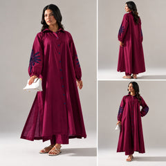 Sofitel Embroidered Crosshatch Long Shirt & Plazo Style 2-Pcs Stiched Co-Ord Set.