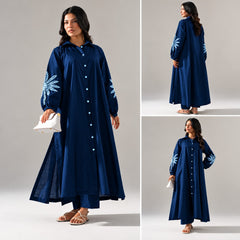Sofitel Embroidered Crosshatch Long Shirt & Plazo Style 2-Pcs Stiched Co-Ord Set.