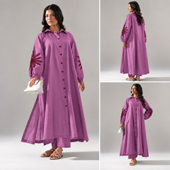 Sofitel Embroidered Crosshatch Long Shirt & Plazo Style 2-Pcs Stiched Co-Ord Set.