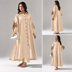 Sofitel Embroidered Crosshatch Long Shirt & Plazo Style 2-Pcs Stiched Co-Ord Set.