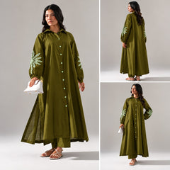 Sofitel Embroidered Crosshatch Long Shirt & Plazo Style 2-Pcs Stiched Co-Ord Set.