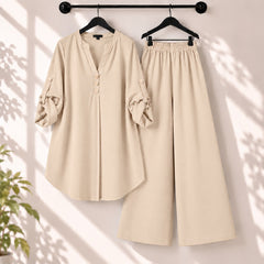 Binara Solid Color Western Shirt Style 2-Pcs Stiched Co-Ord Set.