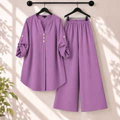 Binara Solid Color Western Shirt Style 2-Pcs Stiched Co-Ord Set.