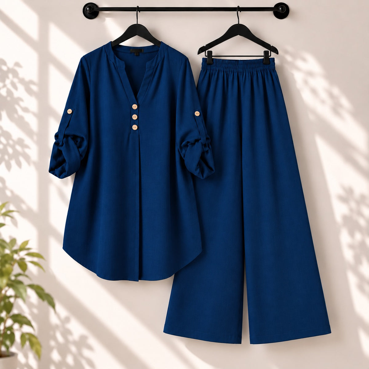 Binara Solid Color Western Shirt Style 2-Pcs Stiched Co-Ord Set.