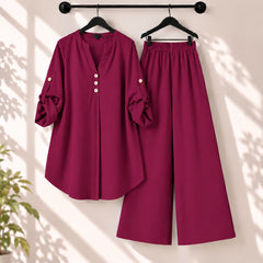 Binara Solid Color Western Shirt Style 2-Pcs Stiched Co-Ord Set.